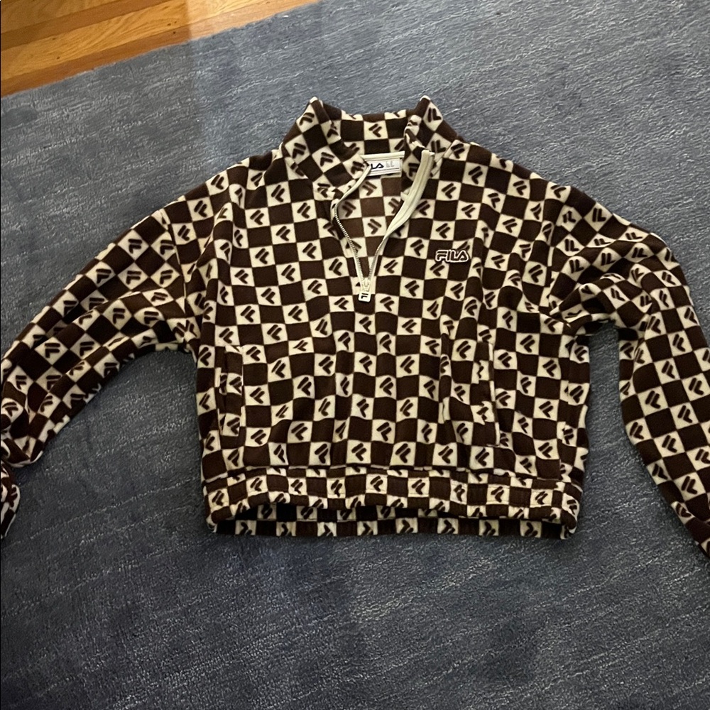 Fila Brown and Cream Patterned Half-Zip Pullover